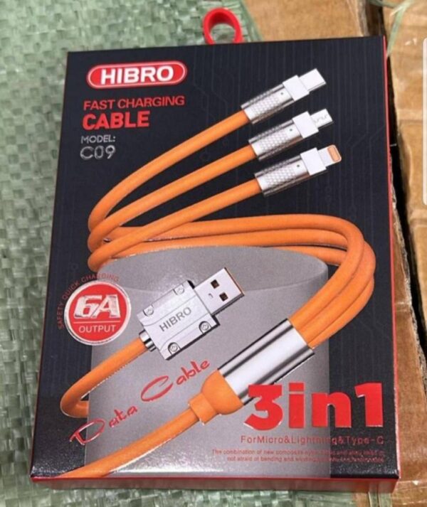 Hibro fast charging data cable 6a 3in1 model c09